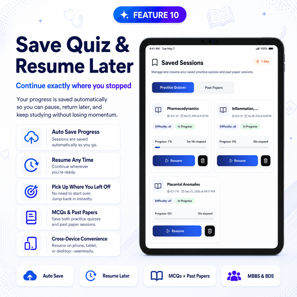Save Quiz & Resume Later